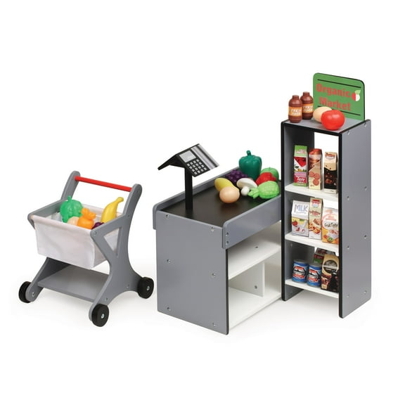 Badger Basket Fresh Market Doll Playset with Shopping Cart and Pretend Food for 18 inch Dolls