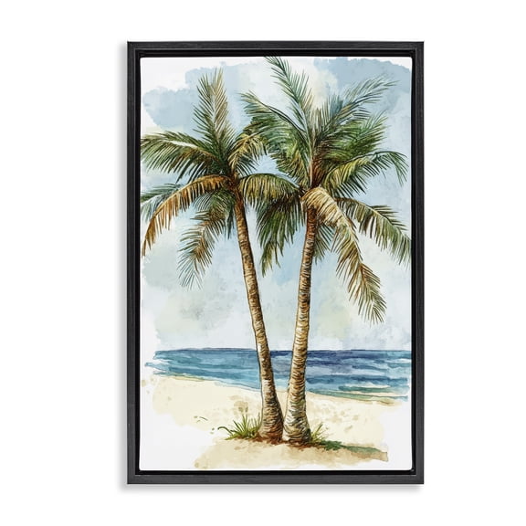 Stupell Industries Coastal Illustrated Palm Tree Duo Black Floating Frame Canvas Art, 17 x 25, by Petals Prints Design