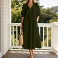 thumbnail image 6 of QUNYINEY Puff 3/4 Sleeve Womens Plus Size Dresses Long Casual Summer A Line Dress Vacation Solid V-Neck Loose Fit with Pockets Dresses, 6 of 7