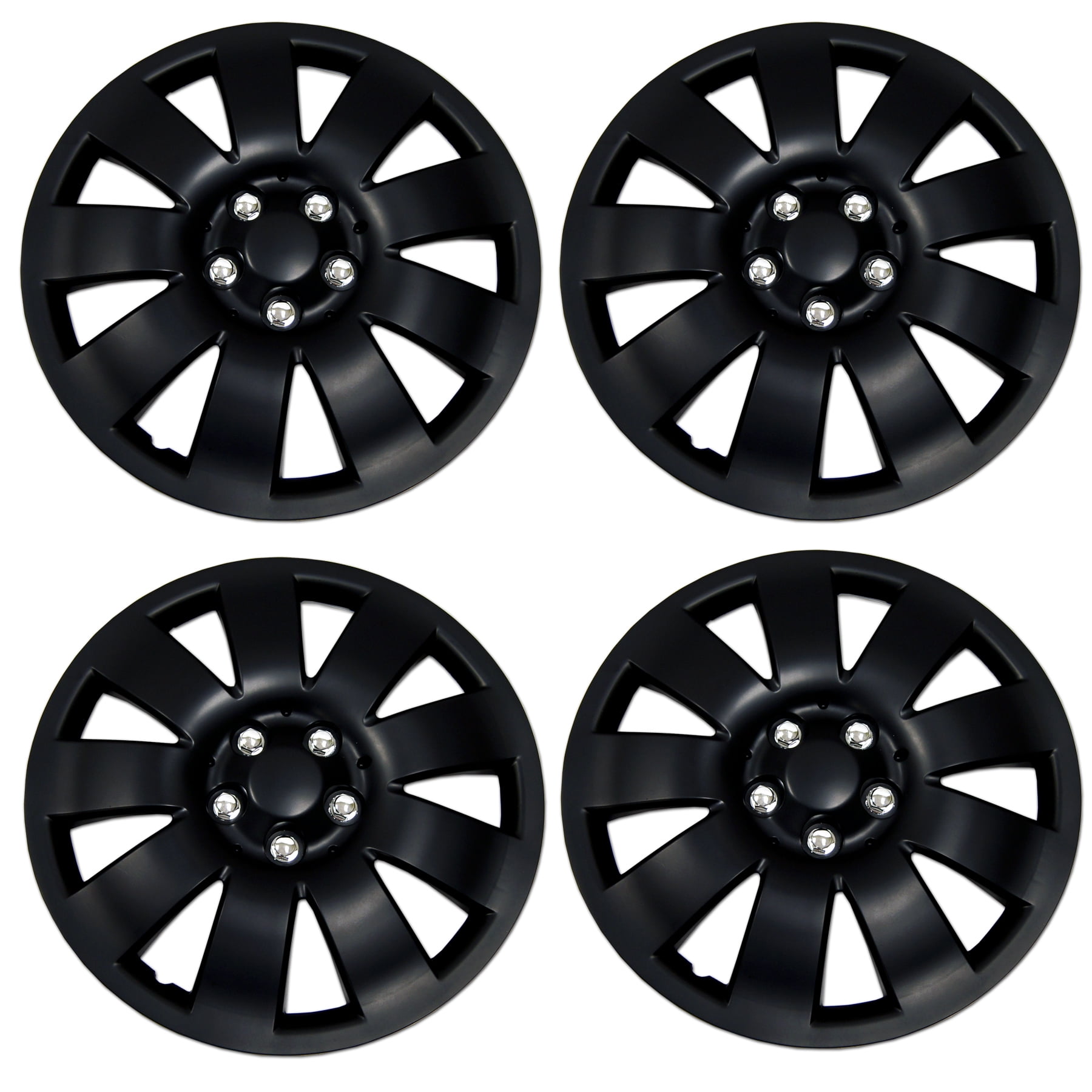 Tuningpros WC3-15-1007-B Pop-On Pack of 4 Hubcaps 15-Inches Style Snap-On Type Matte Black Wheel Covers Hub-caps 