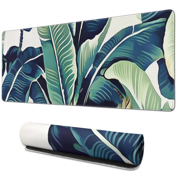 Ultra Large Mouse Pad: Up Your Game with Our XXL Gaming Mousepad, Green Tropical Leaves Design, Extended Desk Mat Perfect for Keyboards, Laptops & Computers - 31.5x11.8 Inch
