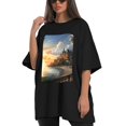 thumbnail image 4 of Plus Size Shirt for Women Black Tops for Women Short Sleeves Shirt for Women Seaside (11) T Shirt Crewneck Shirt for Women XL, 4 of 5