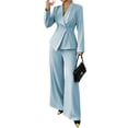 thumbnail image 2 of Women'S Elegant 2-Piece Outfit, Long Sleeve Blazer & Straight-Leg Pants Set Blue S, 2 of 8