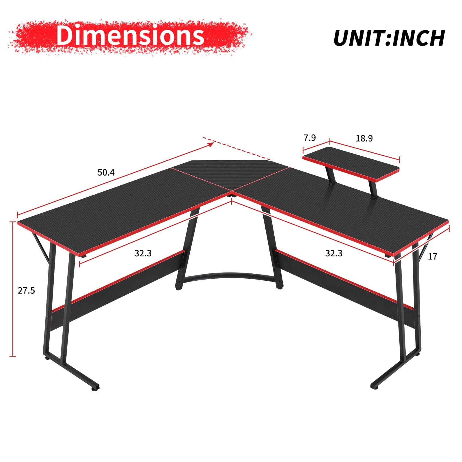NiamVelo L-Shaped Gaming Desk 50 inches Corner Computer Desk, Home Office Desk with Large Desktop Gaming Table for Adults&Kids,Black