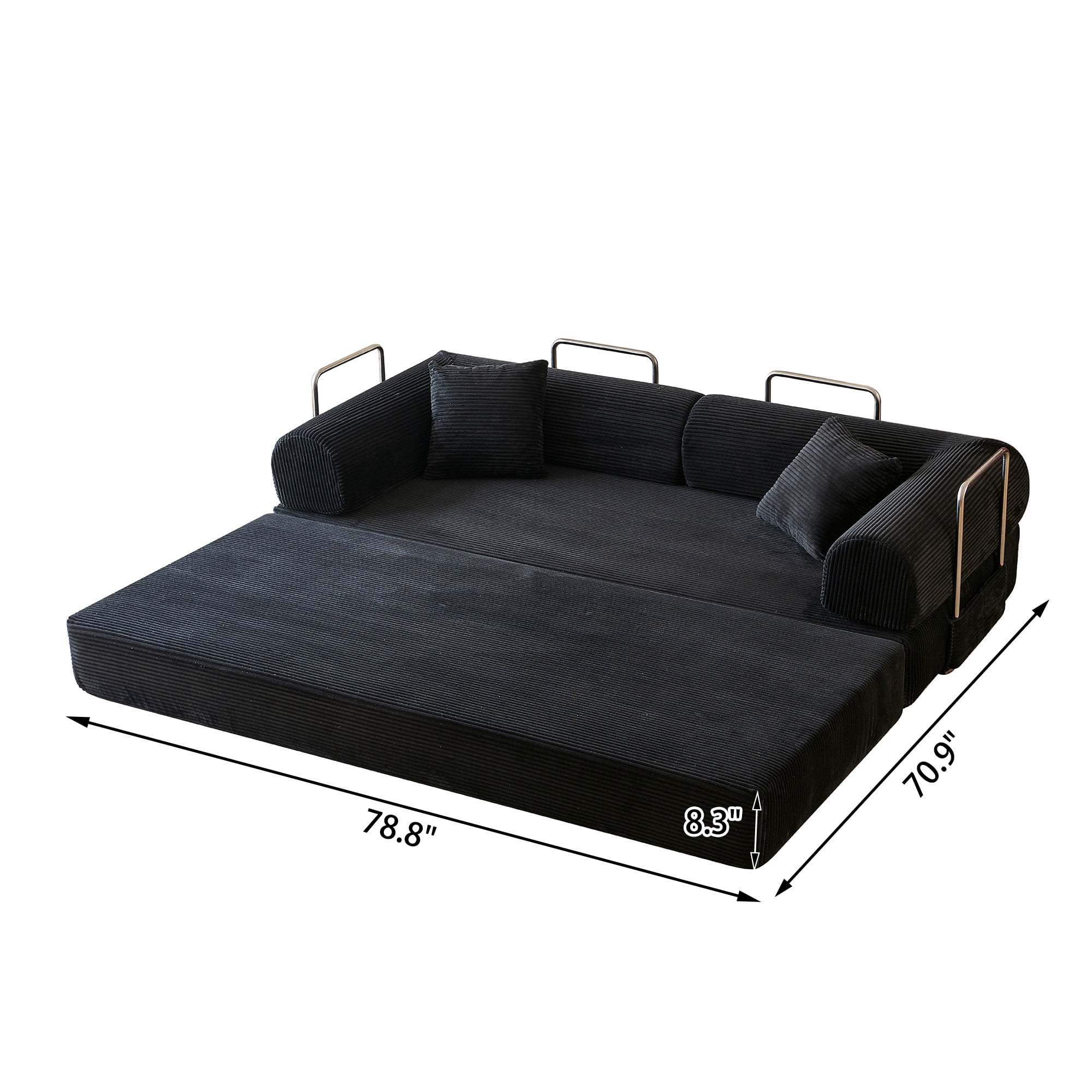 Howcool 79" Boneless Sleeper Sofa Bed, 2-in-1 Pull Out Convertible Loveseat Couch with 2 Throw Pillows, Corduroy Futon Floor Sofa for Living Room, No Assembly Required, Black