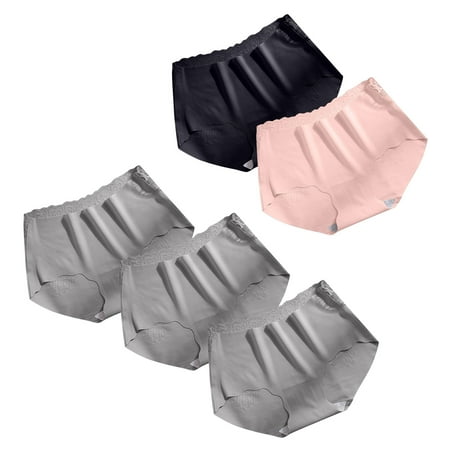 ATOYSOY Women s Mid Waist Underpants Classic Briefs Silk Hip Lifting Panties  5 Pack Shapewear Control Briefs Seamless for Ladies Solid Panty Comfy Clearance Multipack Stretchy Gray M
