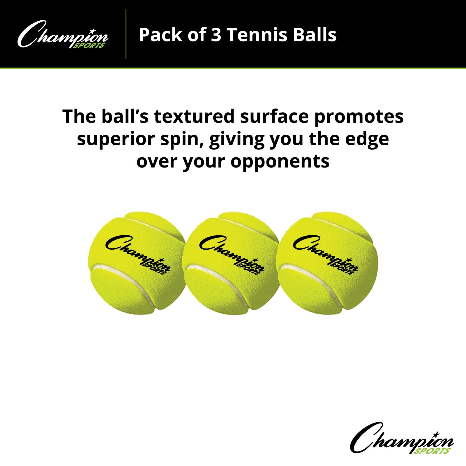 Champion Sports Tennis Balls (3 Pack), (Model: TB3)