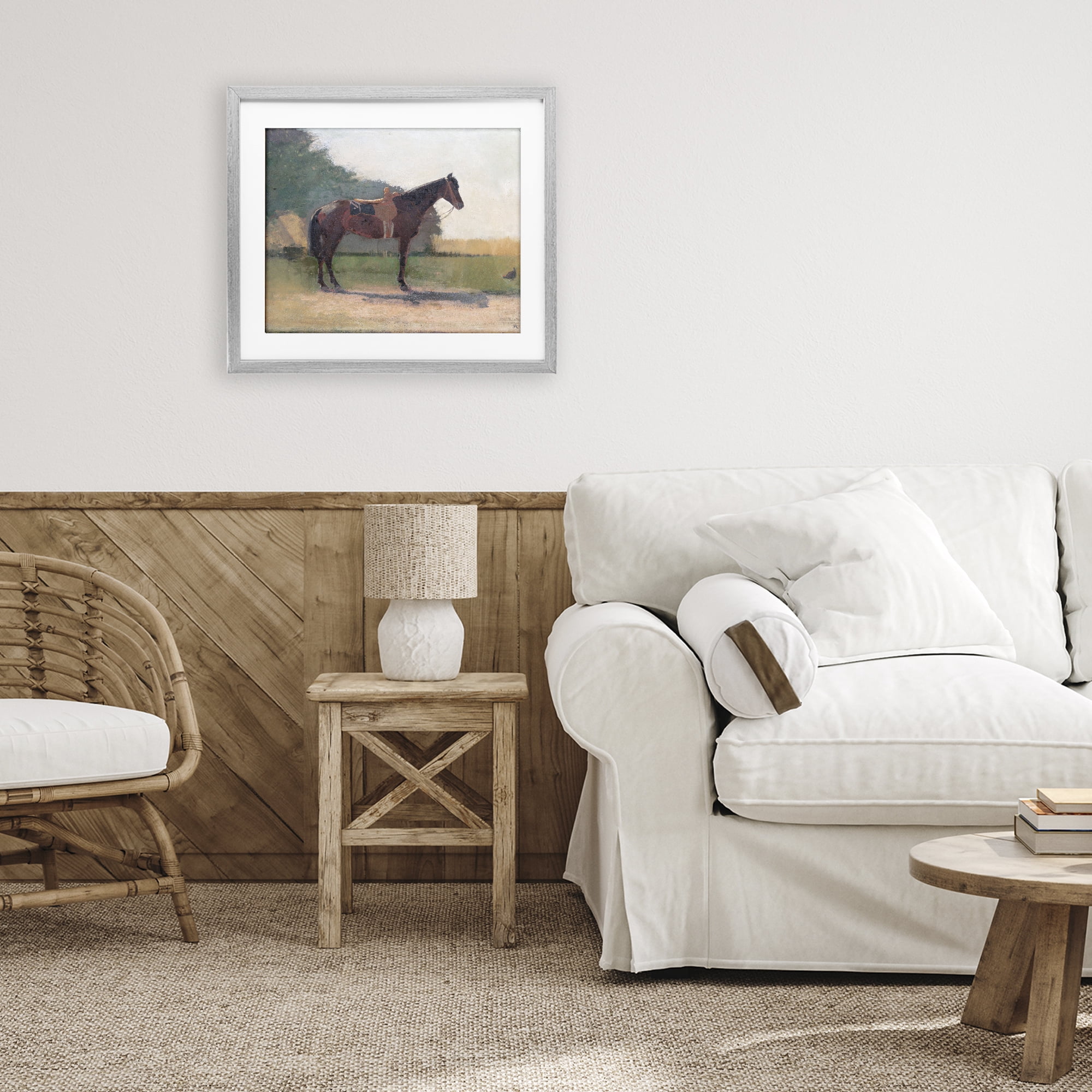 Stupell Industries Saddled Horse in Farm Yard Gray Framed Print Under Glass, design by Stellar Design Studio
