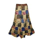 Mogul Indian Inspired Bohemian Gypsy Vintage Ethnic Patchwork Medley Retro GUJARATI Printed Rayon Long Skirts