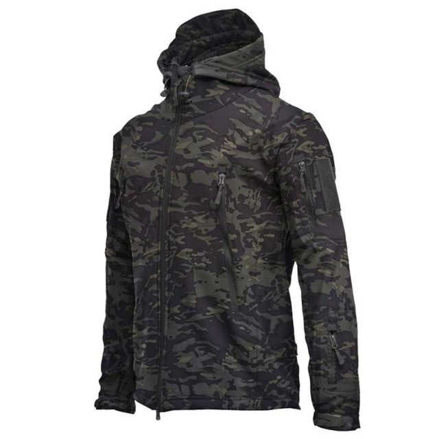 REDHOTYPE Men's Outdoor Waterproof Soft Shell Hooded Tactical Jacket Warm Fleece Military Hiking Jacket
