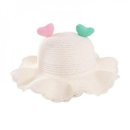 

Baby Girls Children Summer Two - Color Love Woven Wave Comfortable Soft Sunshade Straw Hat Suit Outdoor Picnic