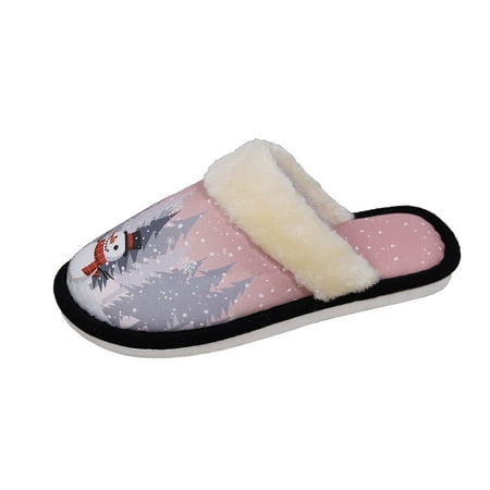

OJSFQUFP Platform Slippers for Women Couples Winter Christmas Home Warm Non Slip Cotton Tow Fashion Platform Indoor Snowman Cabin Slippers Slippers Womens Pink 41