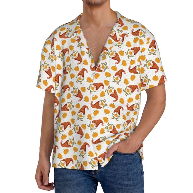 Fotbe Gnomes Autumn Camisa Estampada de Manga Corta para Hombre, Casual de Verano, Estilo Playero, Sin Arrugas-3X-Large