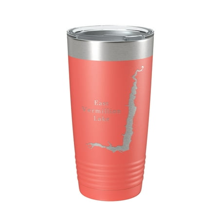 

East Vermillion Lake Map Tumbler Travel Mug Insulated Laser Engraved Coffee Cup South Dakota 20 oz Coral