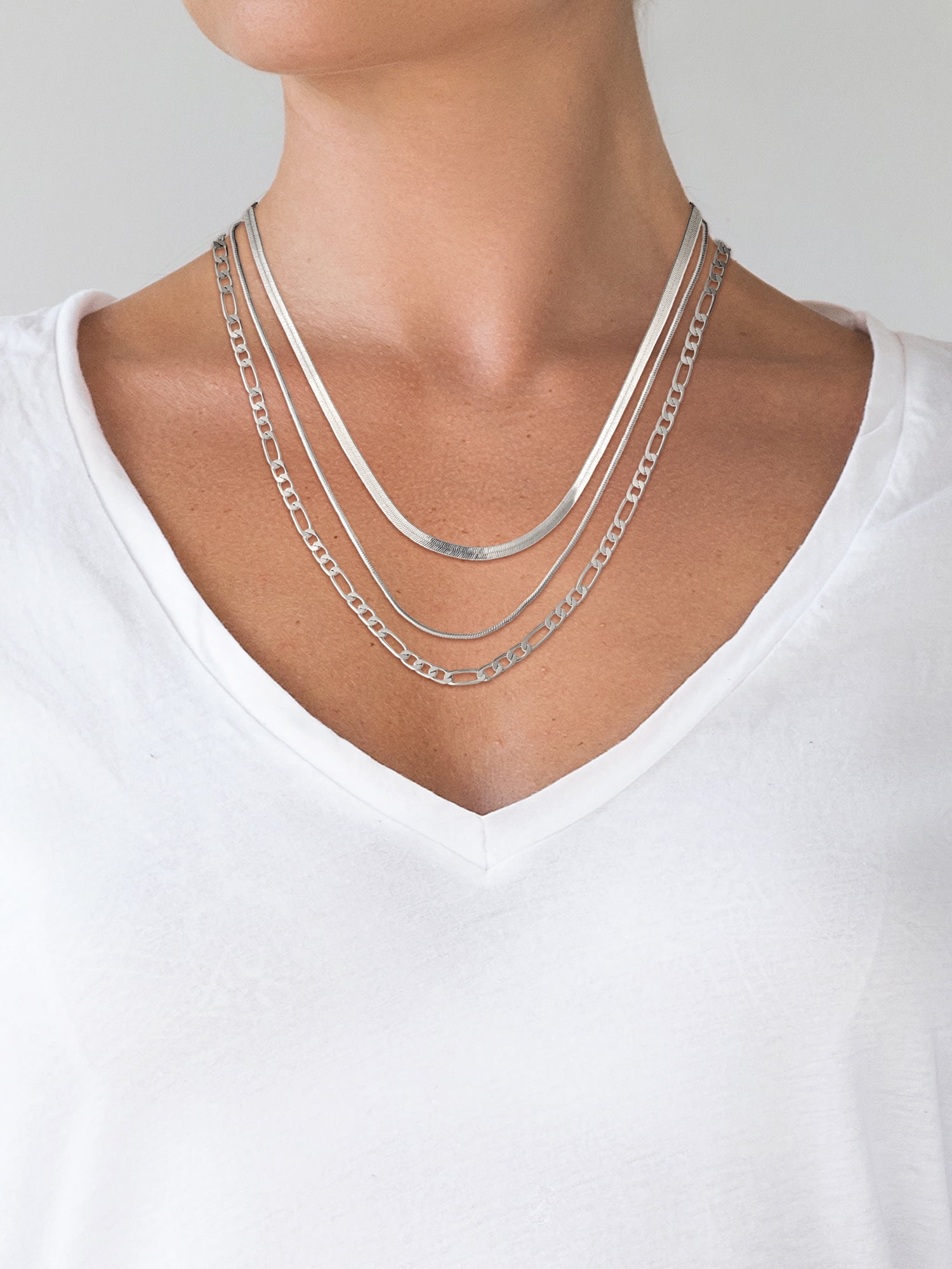 Believe by Brilliance Women's Fine Silver Plated Triple Layer Necklace Set