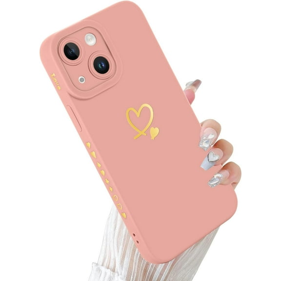 Compatible iPhone 14 Plus 6.7 Inch Love Heart Case for Women, Slim Fit, Soft Liquid Silicone All Over Body, All Inclusive Lens Design, Better Protect Your Lens (Pink)