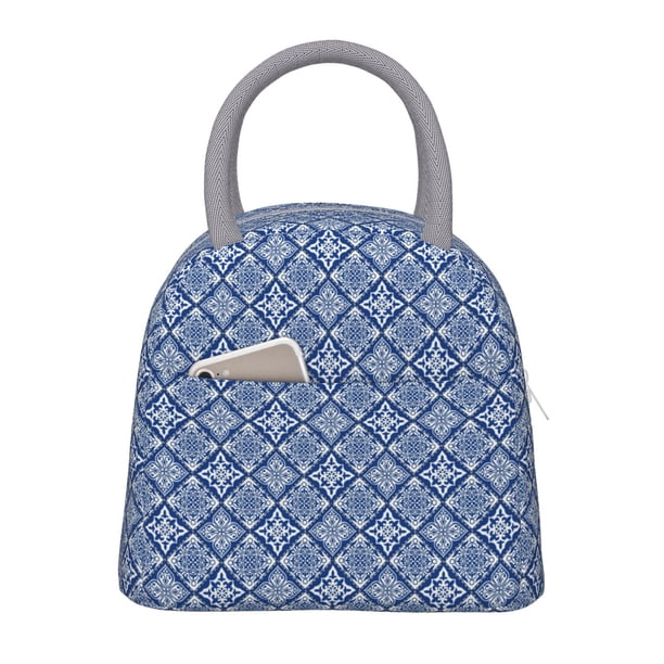 Balery Stylized Flowers Vintage Boho Bolsa de Almuerzo para Mujeres, Caja de Almuerzo, Bolsa de Almuerzo Pequeña Impermeable, Tote de Almuerzo Reutilizable con Gran Capacidad