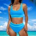 thumbnail image 2 of CKpwisy Women High Waisted Two Piece Bikini Set Sporty Crop Top with Bottom for Teen Girls Color Block Bathing Suits Scoop Neck Swimsuits, 2 of 5