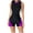 Purple, variant on Women's Full Zip Front One Piece Swimsuit Sporty Sexy Rash Guard Style Color Block Design Built-In Bra Support Tummy Control Alluring Athletic Swimwear