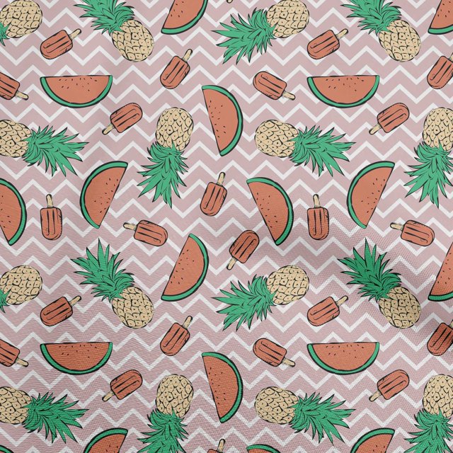 oneOone Georgette Viscose Light Pink Fabric Tropical Fruits With Chevron Sewing Craft Projects Fabric Prints By Yard 42 Inch Wide