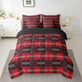thumbnail image 2 of Homewish Fashion Checkered Plaid Bedding Comforter Set 7pcs for Kids, Black Red Rectangle Square Queen Bedding Sets, Chic Buffalo Reversible Queen Sheet Sets, Super Cozy Room Decor, 2 of 7