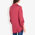thumbnail image 5 of Women's Long Sleeve Button-Down Shirt with Roll-Up Sleeves and Front Pocket Casual Loose Fit Blouse- X Large, Burgundy, 5 of 6