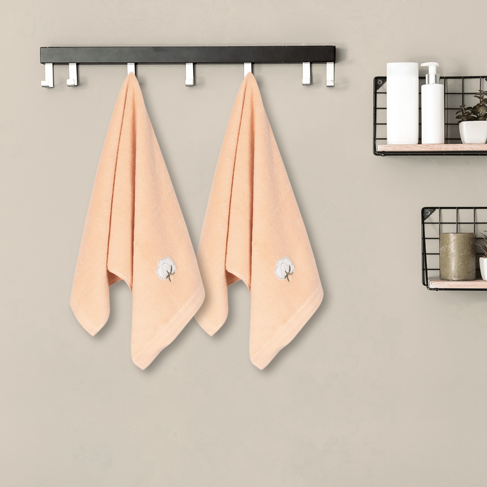 Unique Bargains Geometric Washcloths Set Cotton Bath Towels Low Lint Pink
