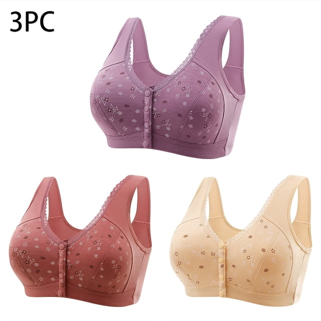 Hoshose No Underwire Bras for Women Front Closure Comfort Seamless Bras 3PC