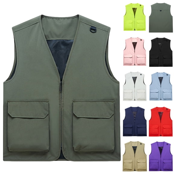 FRSASU Men's Travel Cargo Vest Outdoor Fishing Work Zip up Waistcoat Sleeveless Utility Multi Pockets Hiking Jackets White