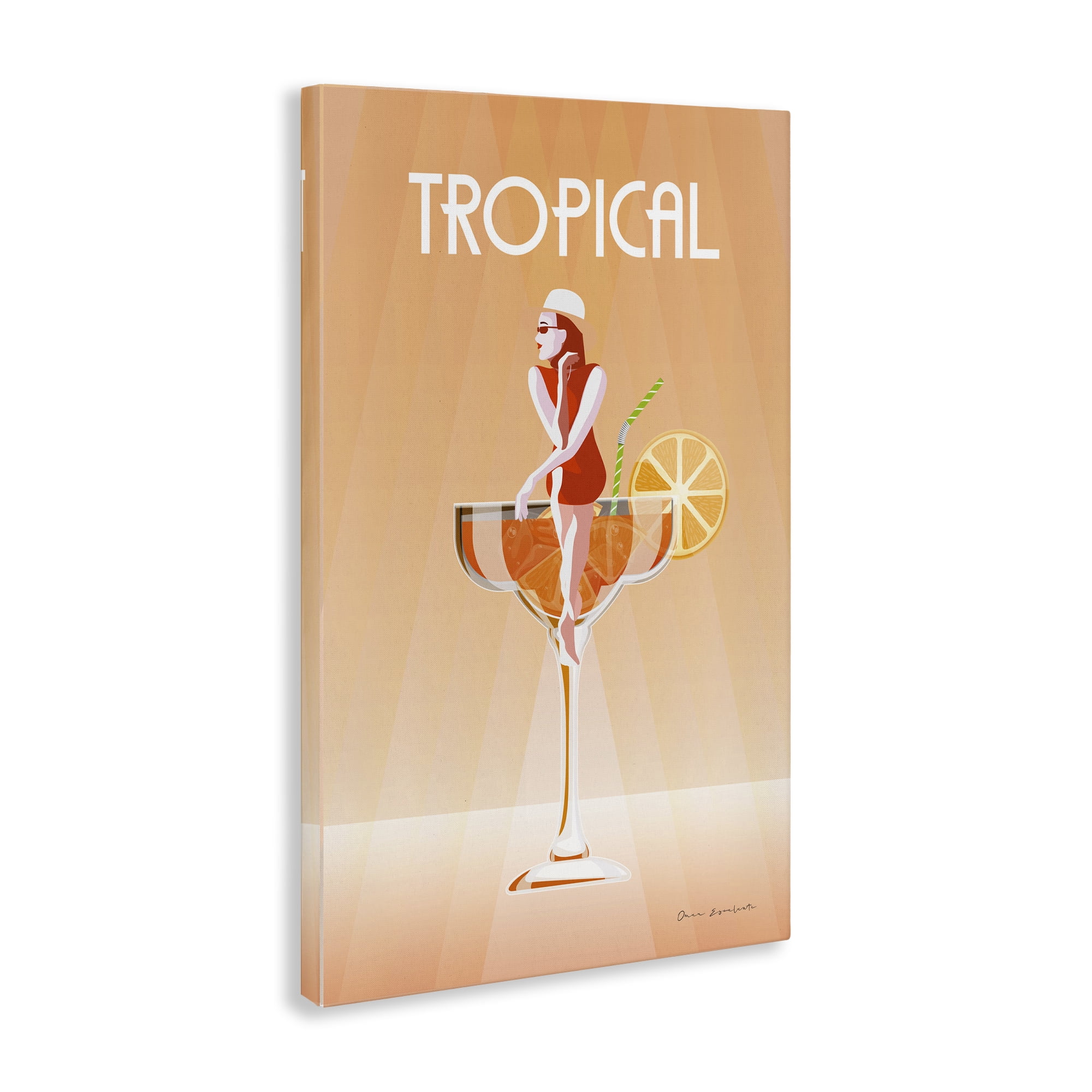 Stupell Industries Tropical Drink Girl Food & Beverage Painting Gallery Wrapped Canvas Art Print Wall Art, 16 x 24