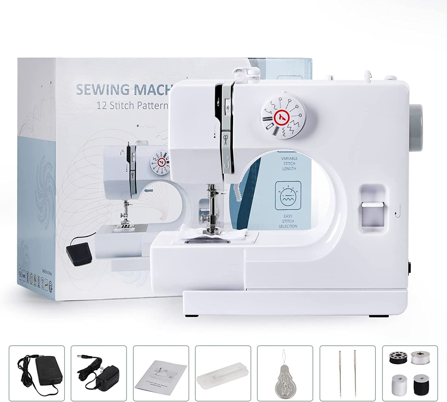 Mini Portable Sewing Machine Household Kids Sewing Machine with 12 Built-in Stitches, Foot Pedal, Gray