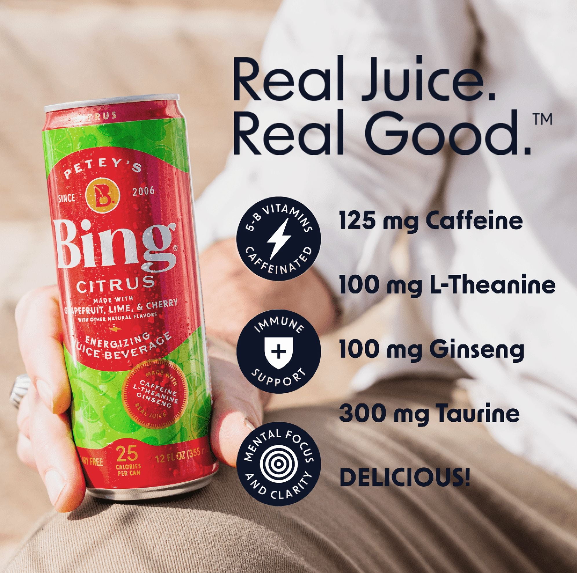 Bing Beverage Healthy Energy Drinks, Bing Citrus, 12 oz (12 Pack)