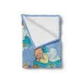 thumbnail image 2 of Blue Soft Flannel Fleece Throw Blanket, Sitting Sleeping Crawling Smiling Babies on Clouds Children Artwork, Cozy Plush for Indoor and Outdoor Use, 50" x 70", Turquoise Yellow, by Ambesonne, 2 of 6