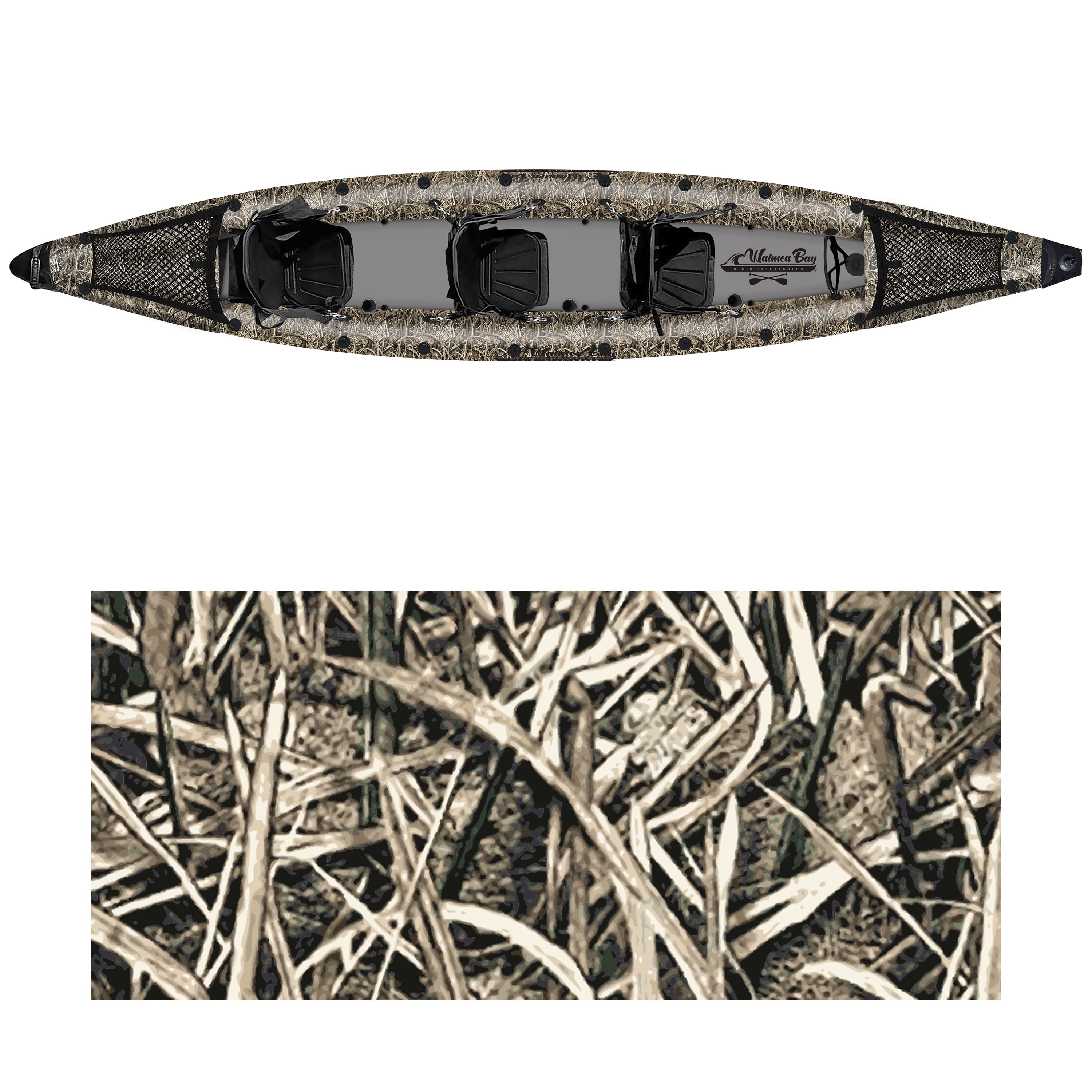 Waimea Bay GrassCamo 16' 3-Seater Rigid Inflatable - Durable Fishing Kayak With 1200lb Capacity