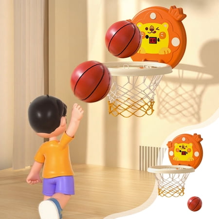 Gqtwoy Indoor Hanging Basketball Hoop Toy Set Foldable Basketball Game Equipment Scoring System with Voice Feedback Space-Saving Portable Play High Bounce Basketball for Fun