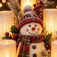 thumbnail image 5 of Christmas Lighted Centerpiece, Flameless Candle Glow Snowman Table Decor with LED Candles, Frosted Greenery Holiday Accents, 5 of 5