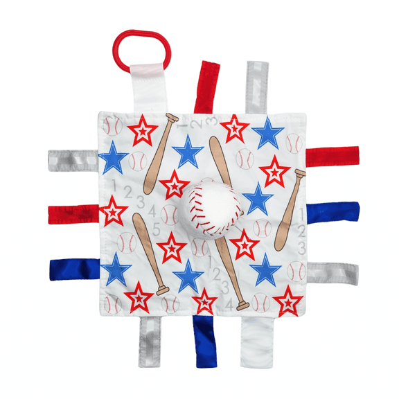 Baby Jack & Co Baseball Sports Lovey Blanket, Sensory Plush Crinkle Tag Toy with Stroller Clip, 10 x 10 in