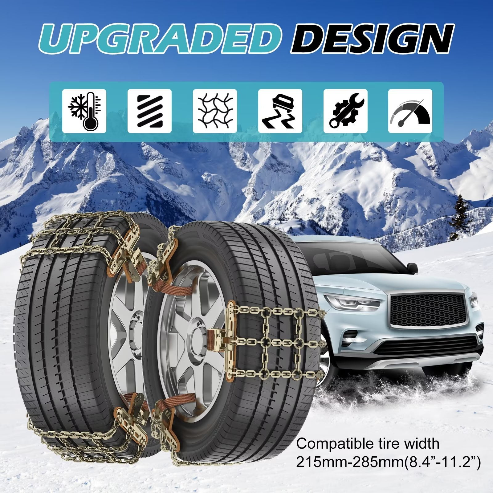 Upgraded Tire Chains, Car Snow Chains Emergency Anti-Skid Chains for Car,  Truck of Tire Width 215mm-285mm, X (6-Pack) Q1600077-X@1 - The Home Depot