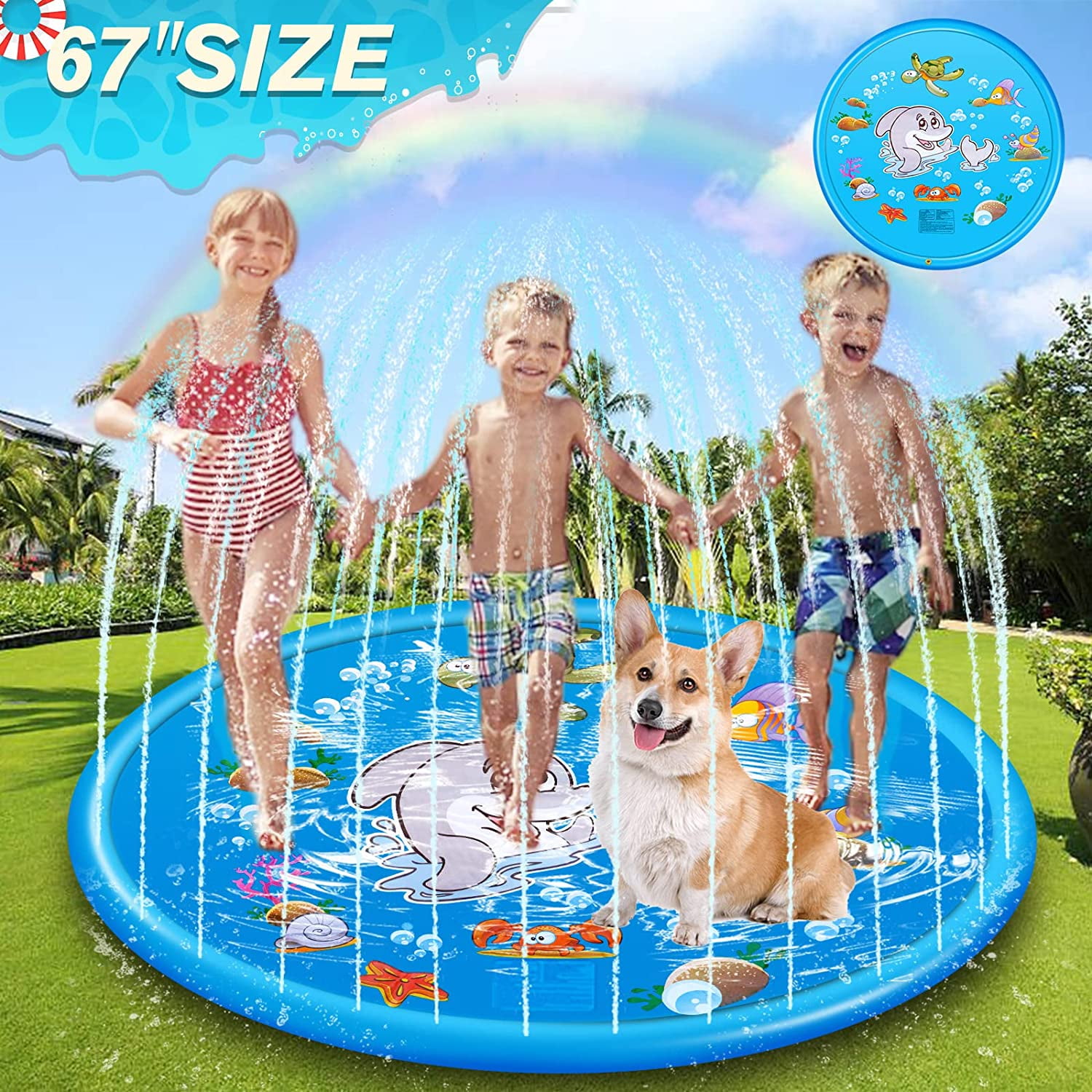 Details about   67"Sprinkler Splash Pad Play Mat Center Toddler Pool Water Toy Outdoor Fun Ring 