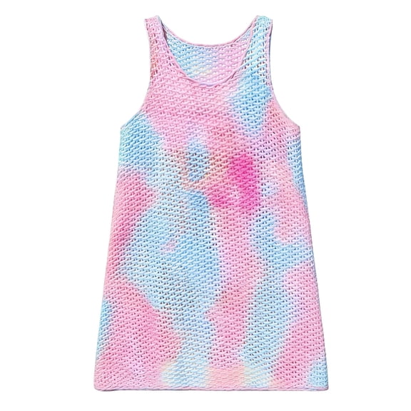 Hienoo Girls Tie Dyed Knitted Cover Up Sleeveless Breathable Cover-Up Dress, Sizes 3-7