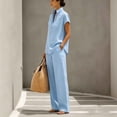 thumbnail image 5 of TaTaai Two Piece Sets for Women Short Sleeve Stand Collar Shirt High Waist Wide Leg Pants Casual Summer Outfits, 5 of 7