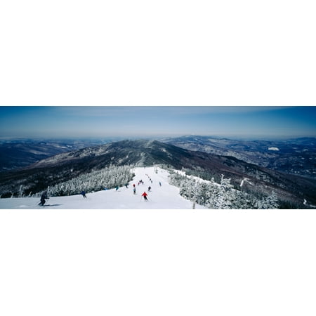Aerial view of a group of people skiing downhill Sugarbush Resort Vermont USA Canvas Art - Panoramic Images (27 x 9)