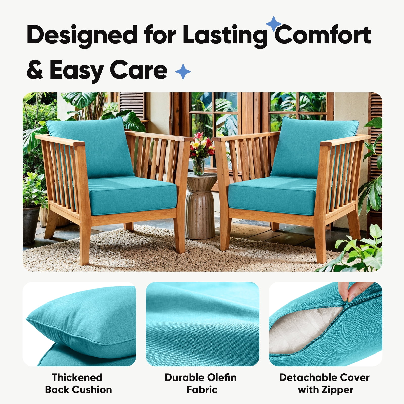 Giantfurnni Luxury Outdoor Deep Seat Cushion 22 X 24 X 6 inch Replacement Cushions for Patio Furniture, Lake Blue