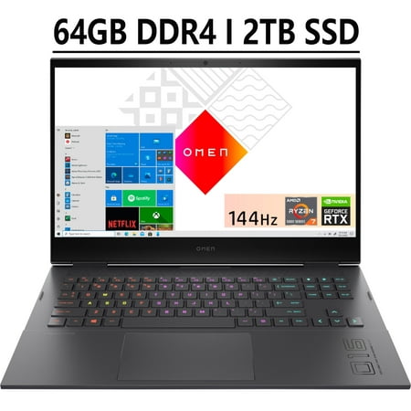 HP Omen 16 Gaming Laptop 16.1" Diagonal FHD IPS 144Hz Display AMD Octa-Core Ryzen 7 5800H 64GB DDR4 2TB SSD NVIDIA GeForce RTX 3050 Ti 4GB RGB Backlit Keyboard B&O Audio HDMI USB-C Win11 Black