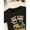 thumbnail image 5 of 1pc Preppy "Just a Boy Who Loves Dinosaurs" Print T-Shirt for Boys - Polyester Crew Neck Short Sleeve Tee with Animal Pattern - Casual Knit Fabric Top for Spring/Summer - Regular Fit with Mediu, 5 of 6
