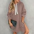 thumbnail image 4 of Pullover Dress for Women 2026 Long Sleeve Trendy Oversized Split Hem Hooded Sweatshirt with Pockets Pullover Top, 4 of 6