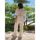 thumbnail image 2 of Conjunto de moda para mujer, de crochet, con aberturas, elegante, con solapa, manga corta, top de un solo pecho, traje para mujer, pantalones de pierna recta y cintura alta, 2 of 5
