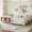Beige, variant on URTR Beige Queen Size Floor Bed with Bookcase Headboard and Safety Guardrails, Solid Pine Wood Low Profile Bed Frame, No Box Spring Needed