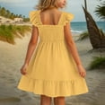 thumbnail image 3 of Rhuody 5-6 Years Girls Clothes Solid Color Floral Prints Round Neck Sleeveless Flower Girl Dresses Summer Light Weight Sundress Lovely Sundress Yellow, 3 of 5