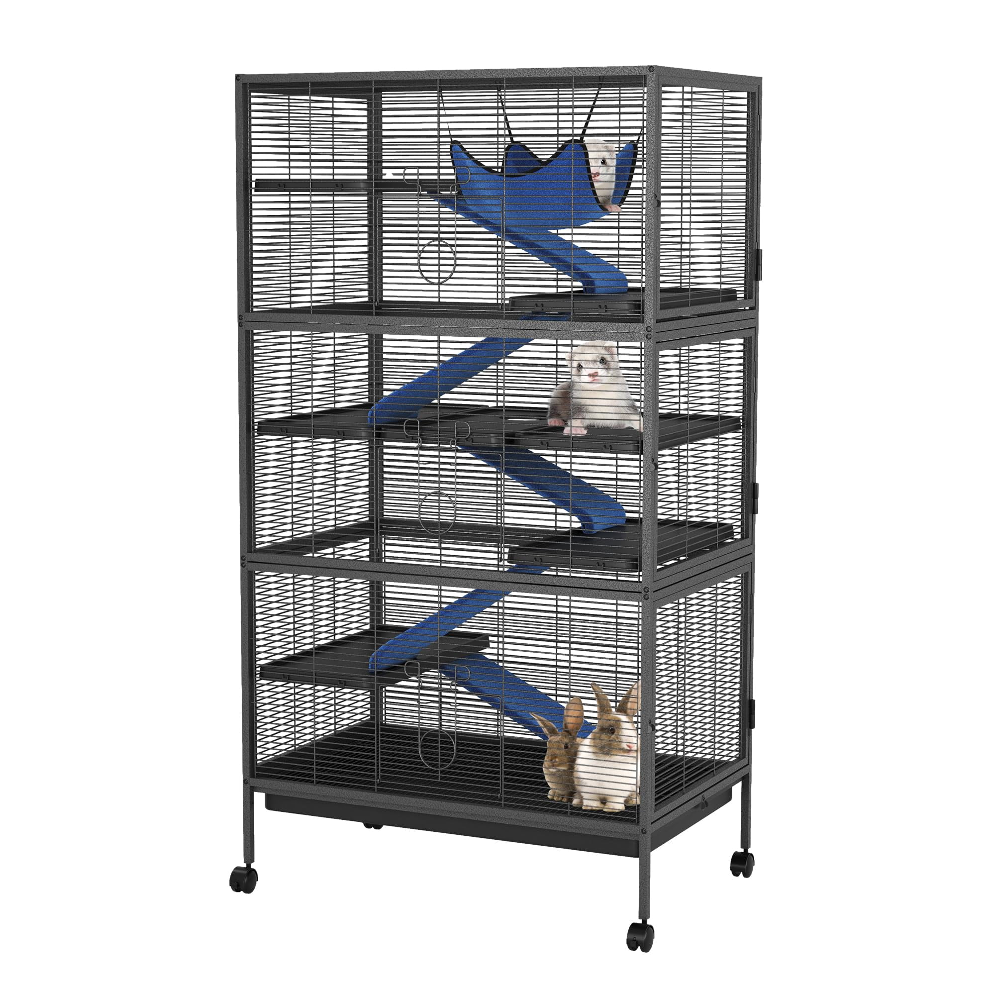 Studyset 59" H Small Animal Cage,Ferret Cage,6-Tier Critter Nation Cage with Ramps,Platforms,and Tray,Rolling Lagre Metal Ferret Cage for Chinchilla,Cat,Hamster,Guinea Pig,Rabbit,Black